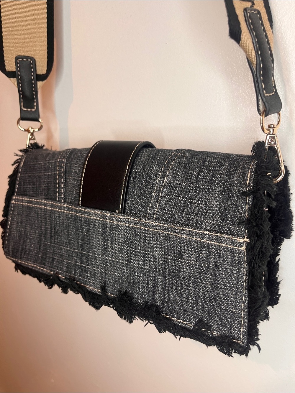 True Religion Frayed Denim Flap Crossbody Bag. - Picture 10 of 12